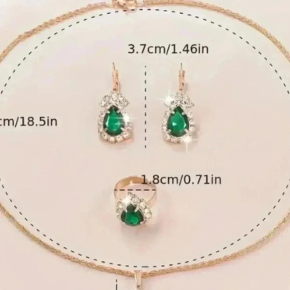 Women's 4-Piece Green Drip Shaped Rhinestones Jewelry Set - Emerald Like - Picture 4 of 14
